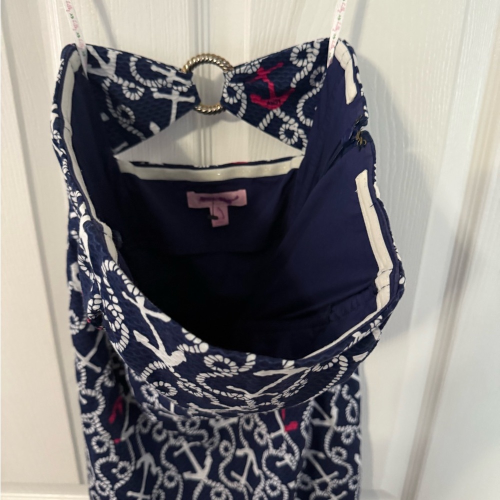 Lilly Pulitzer Strapless Dress in Navy and White with Anchor design. - Picture 5 of 8
